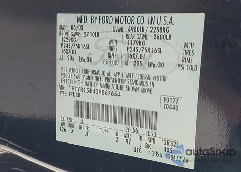 2003 Ford Ranger Xlt from USA, damaged, VIN 1FTYR15E43PB67654